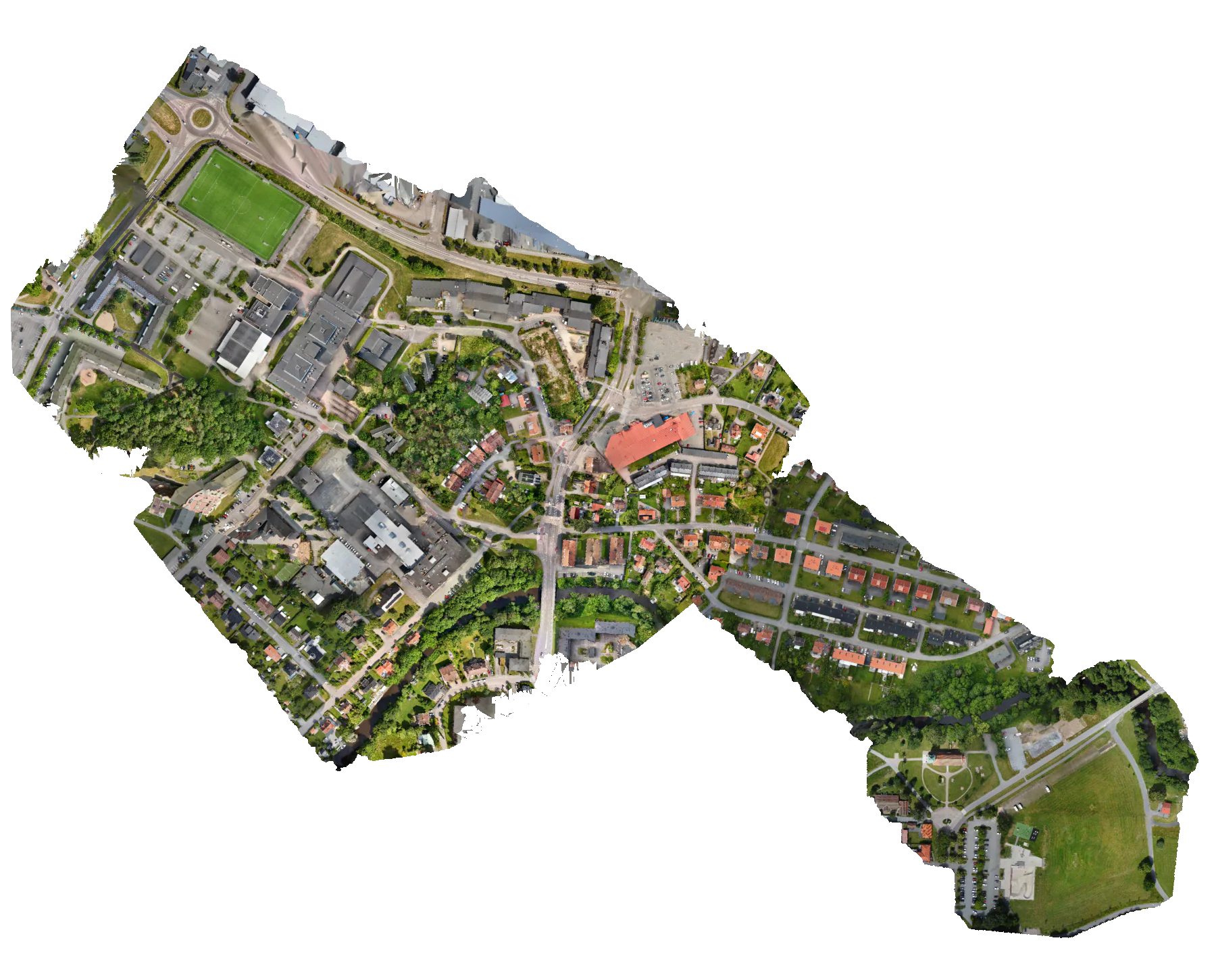 Fused aerial map across north-central Alingsås.